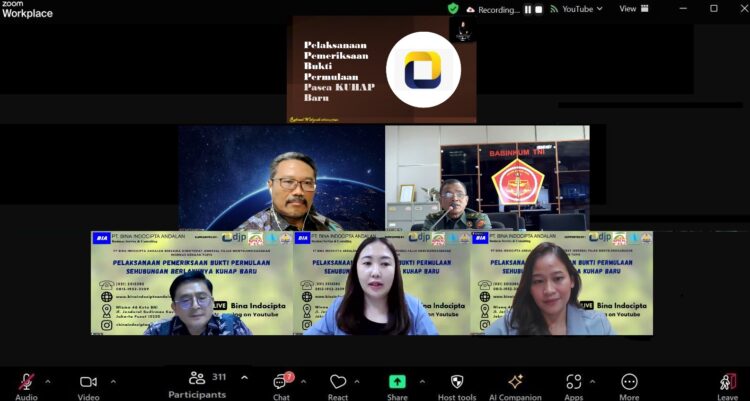 PT. Bina Indocipta Andalan Menyelenggarakan Webinar dengan Tema, Pelaksanaan Pemeriksaan Bukti Permulaan Sehubungan Berlakunya KUHAP Baru