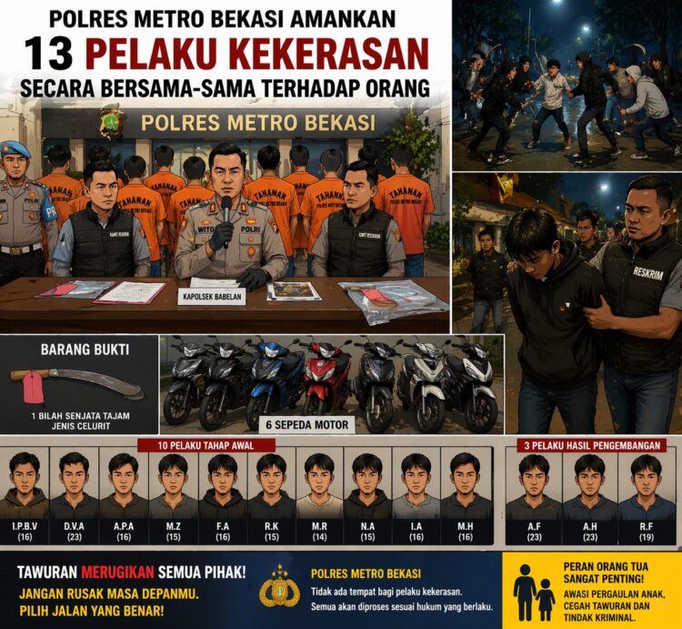 Tidak Ada Kata Toleransi, Polres Metro Bekasi Amankan 13 Pelaku kekerasan  terhadap orang.